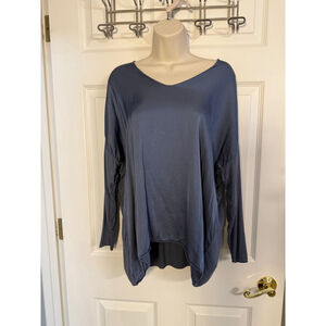 The Porter Collective Long Sleeve Silk Blend Blouse Blue Size Small
